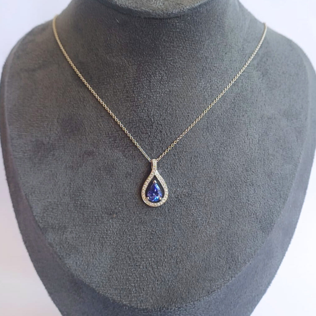 White Gold Tanzanite & Diamond Pendant